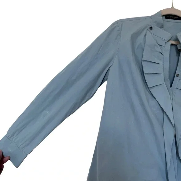 Piazza Sempione Light Blue Ruffle Button Down Shirt Blouse Made in Italy Sz M/8 - Picture 8 of 16